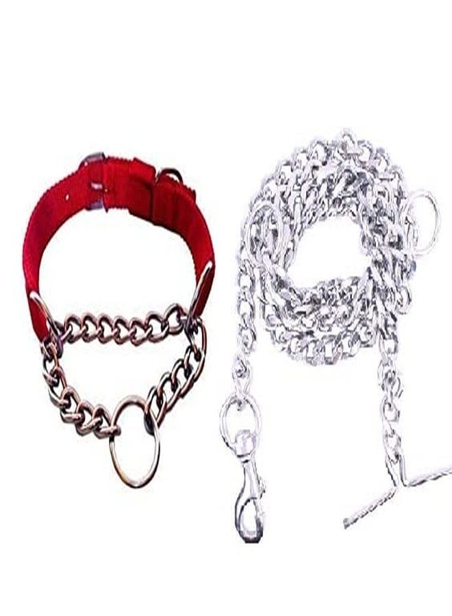 Smart Pups Half Collar Half Chain with Silver Chain for Dogs Colour May Very (Red) - Image 1